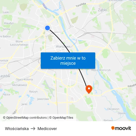 Włościańska to Medicover map
