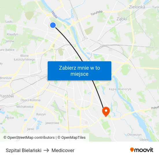 Szpital Bielański to Medicover map