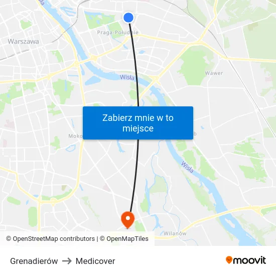 Grenadierów to Medicover map