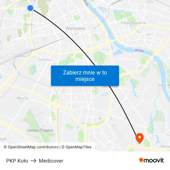 PKP Koło to Medicover map