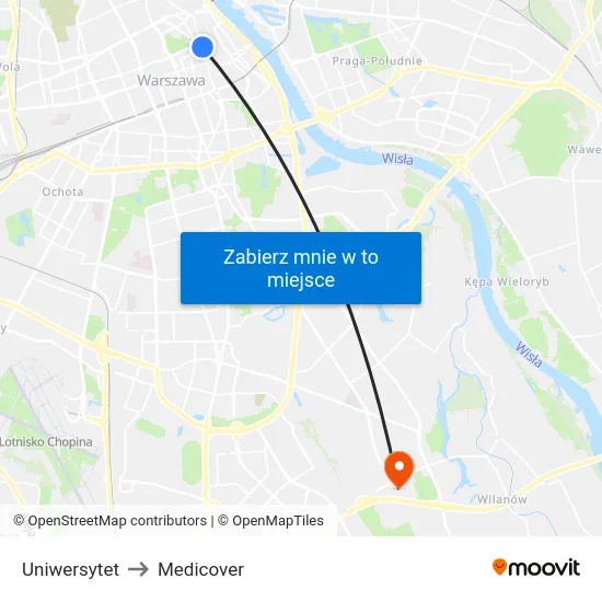 Uniwersytet to Medicover map