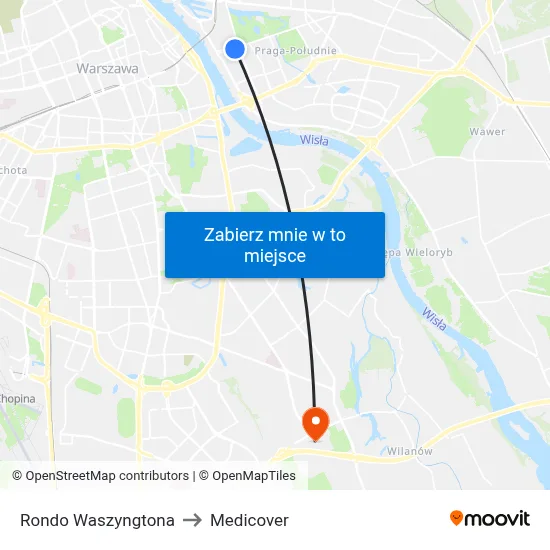 Rondo Waszyngtona to Medicover map