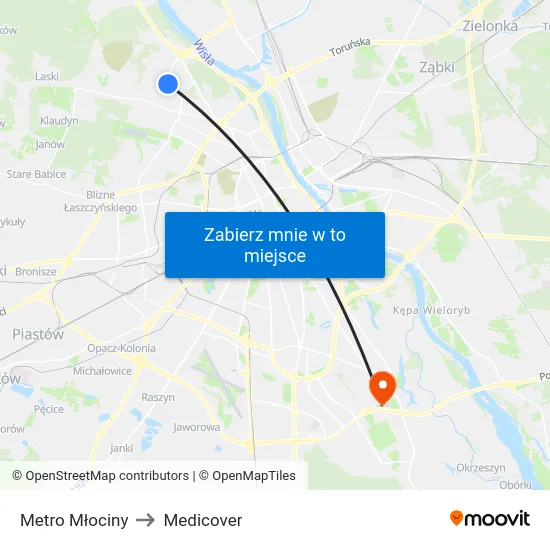 Metro Młociny to Medicover map
