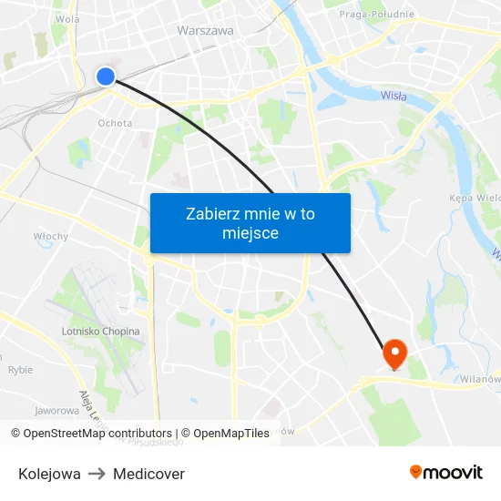 Kolejowa to Medicover map