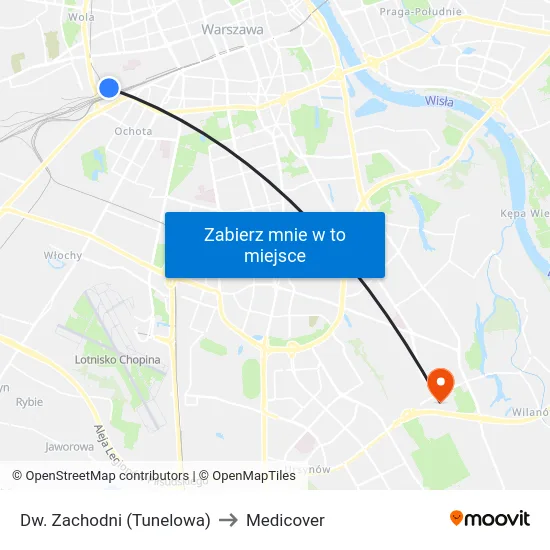 Dw. Zachodni (Tunelowa) to Medicover map