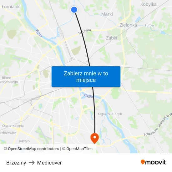 Brzeziny to Medicover map