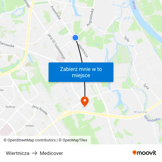 Wiertnicza to Medicover map