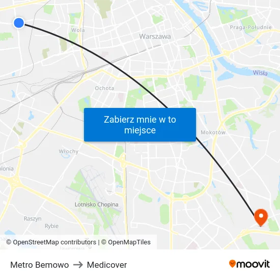 Metro Bemowo to Medicover map