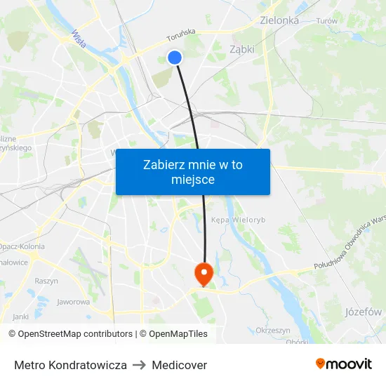 Metro Kondratowicza to Medicover map