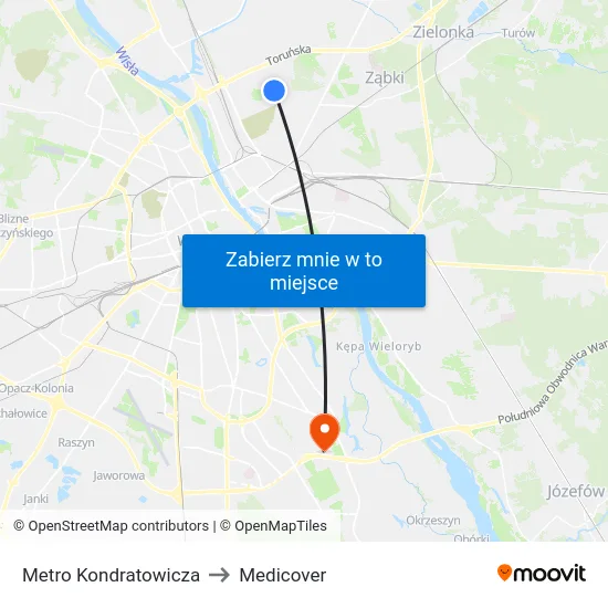 Metro Kondratowicza to Medicover map