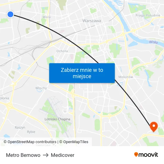 Metro Bemowo to Medicover map