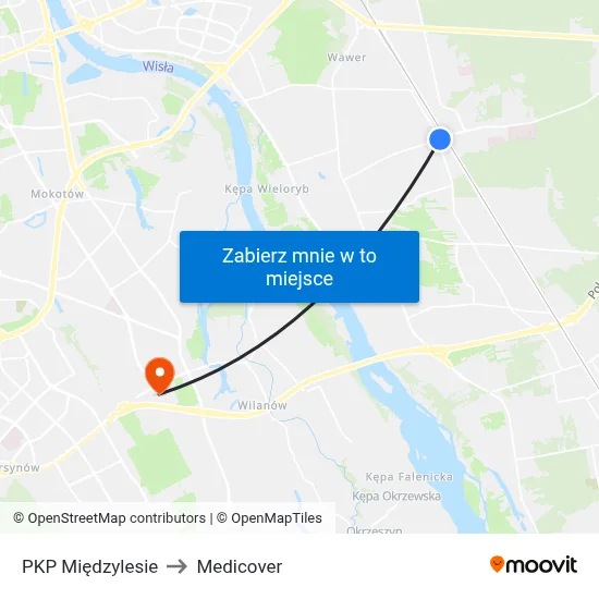 PKP Międzylesie to Medicover map