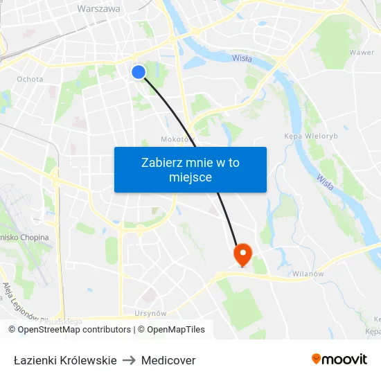 Łazienki Królewskie to Medicover map