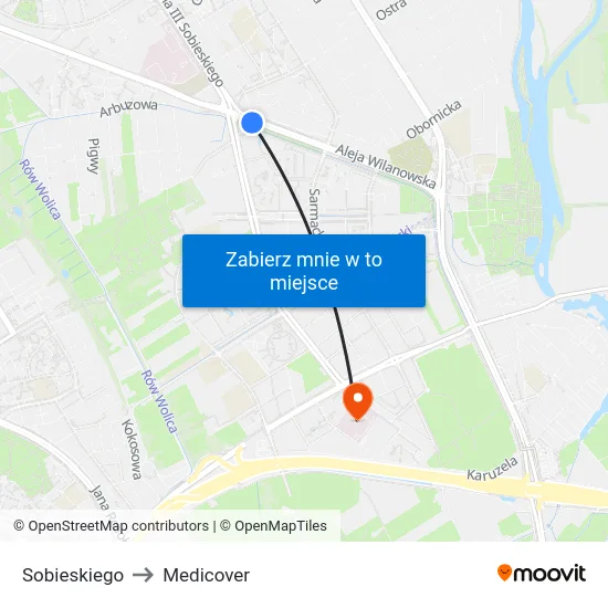 Sobieskiego to Medicover map