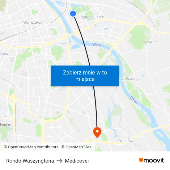 Rondo Waszyngtona to Medicover map