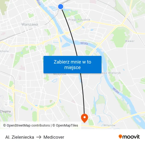 Al. Zieleniecka to Medicover map