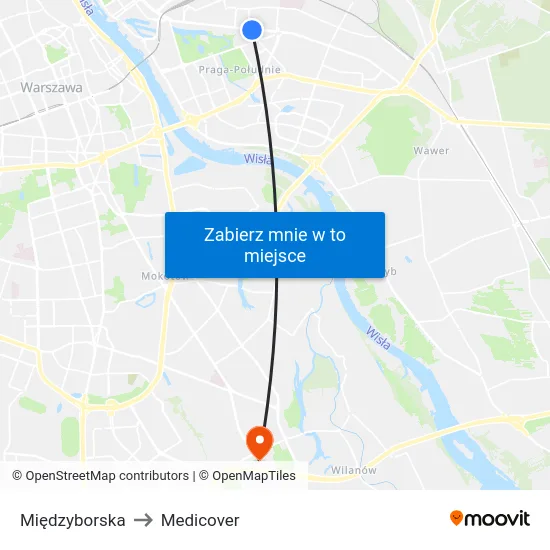 Międzyborska to Medicover map