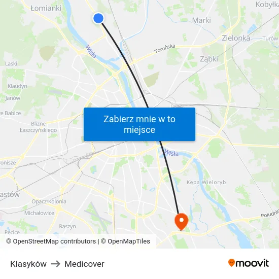 Klasyków to Medicover map