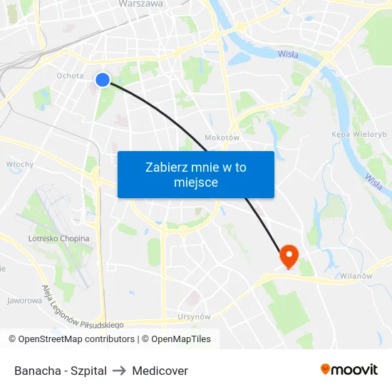 Banacha - Szpital to Medicover map