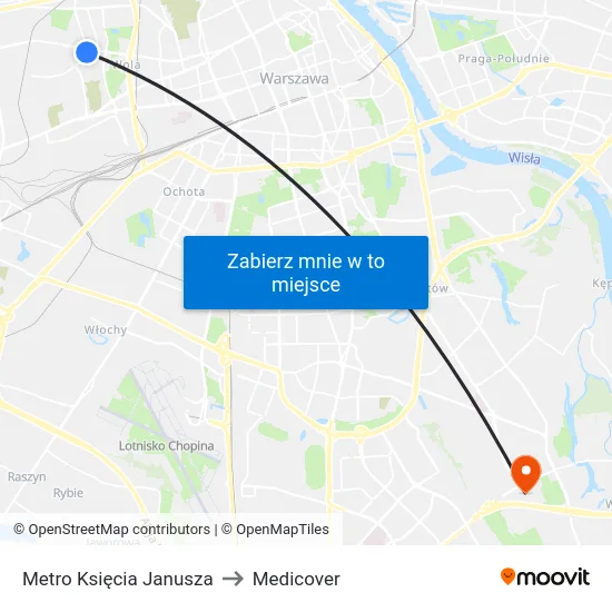 Metro Księcia Janusza to Medicover map