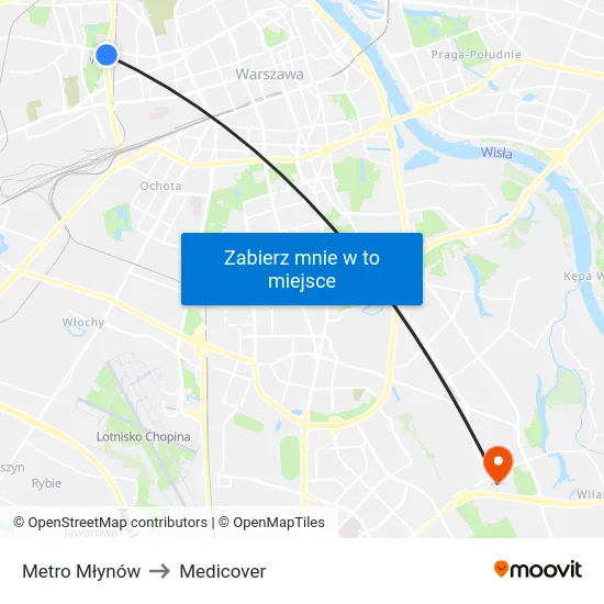 Metro Młynów to Medicover map