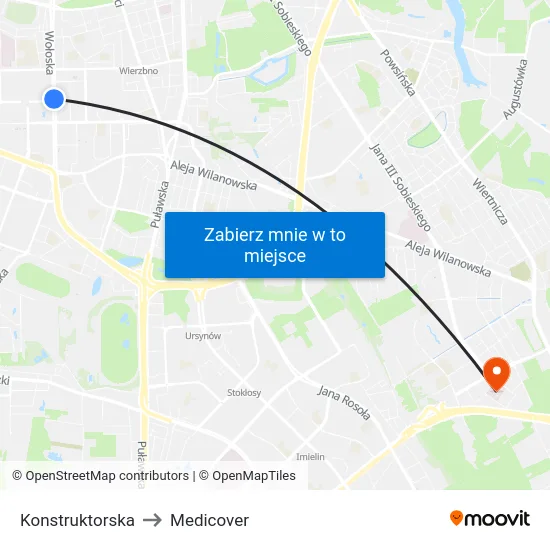 Konstruktorska to Medicover map
