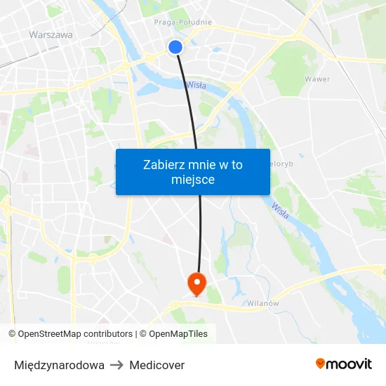 Międzynarodowa to Medicover map