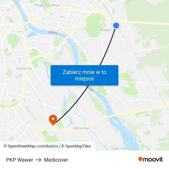PKP Wawer to Medicover map