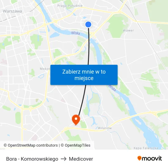 Bora - Komorowskiego to Medicover map