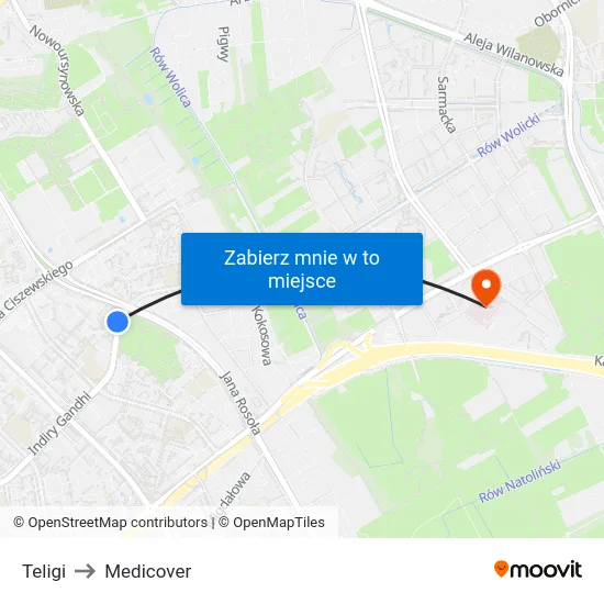 Teligi to Medicover map