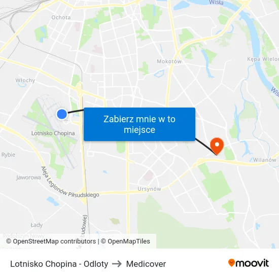 Lotnisko Chopina - Odloty to Medicover map