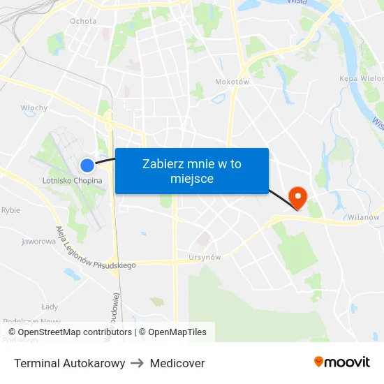 Terminal Autokarowy to Medicover map