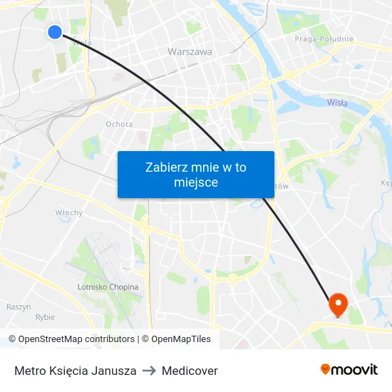 Metro Księcia Janusza to Medicover map