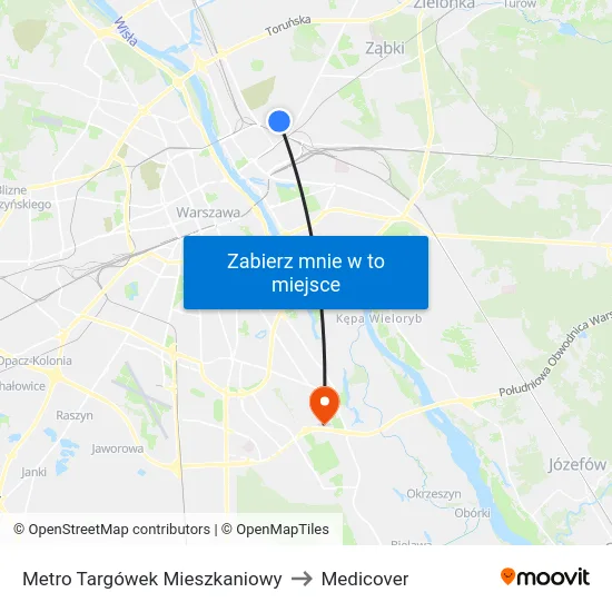 Metro Targówek Mieszkaniowy to Medicover map