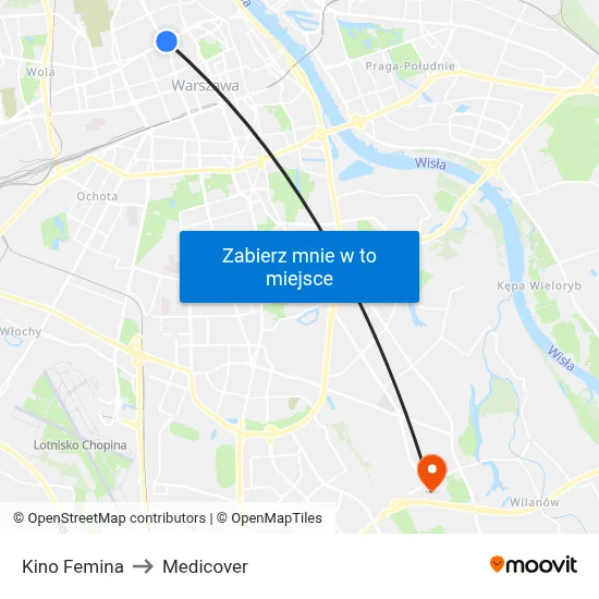 Kino Femina to Medicover map