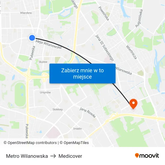 Metro Wilanowska to Medicover map