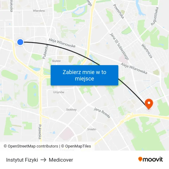 Instytut Fizyki to Medicover map