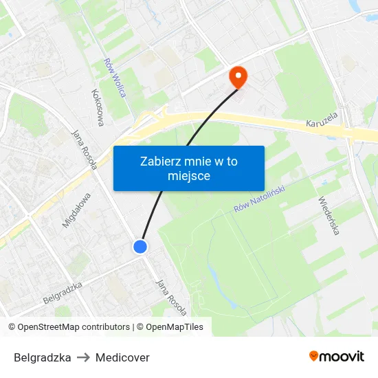 Belgradzka to Medicover map