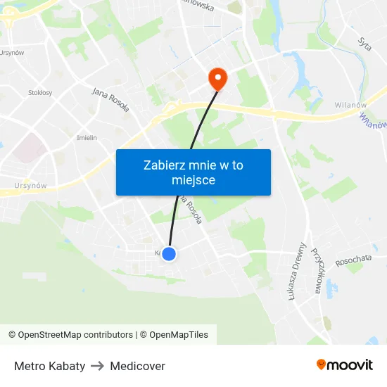 Metro Kabaty to Medicover map