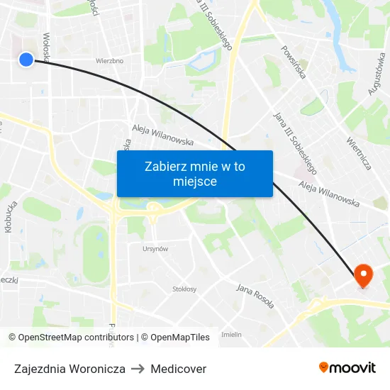 Zajezdnia Woronicza to Medicover map