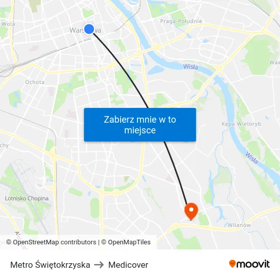 Metro Świętokrzyska to Medicover map