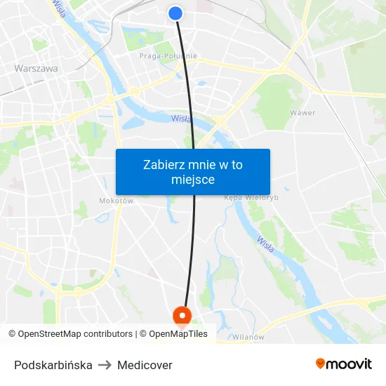 Podskarbińska to Medicover map