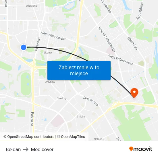 Bełdan to Medicover map