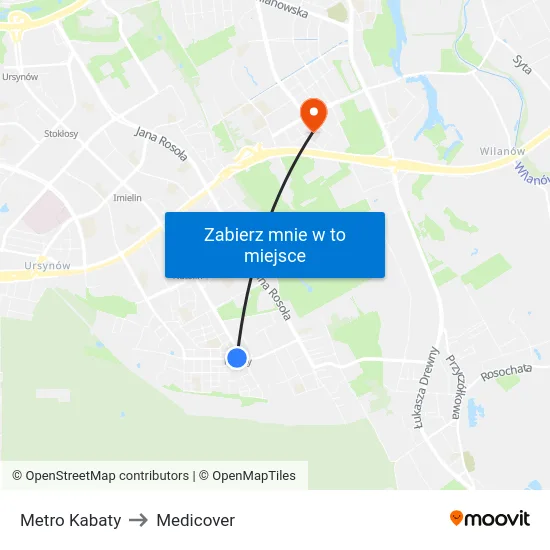 Metro Kabaty to Medicover map