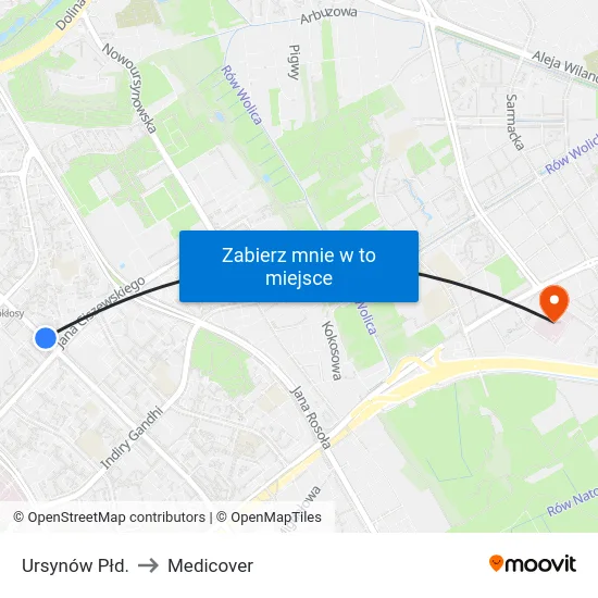 Ursynów Płd. to Medicover map