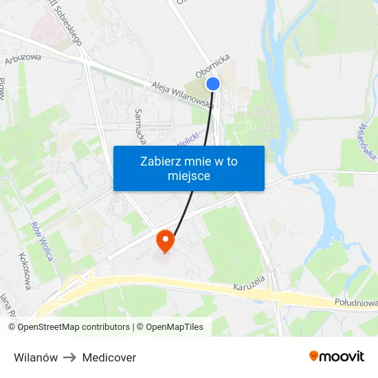 Wilanów to Medicover map