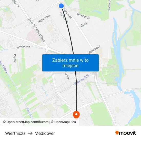 Wiertnicza to Medicover map