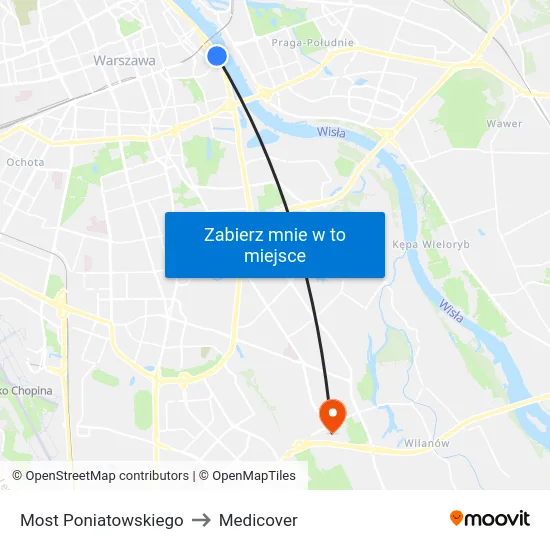 Most Poniatowskiego to Medicover map
