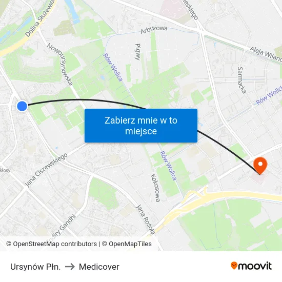 Ursynów Płn. to Medicover map