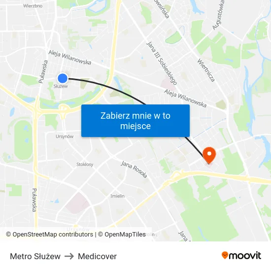 Metro Służew to Medicover map